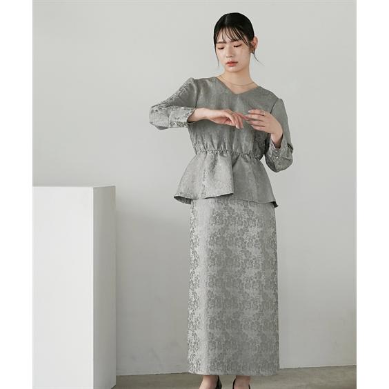 ニッセン オケージョン ドレス フォーマル レディース 入学式 卒業式 結婚式 パーティー Vネック ジャガード ペプラム ワンピース スカート nissen - 画像 (5)