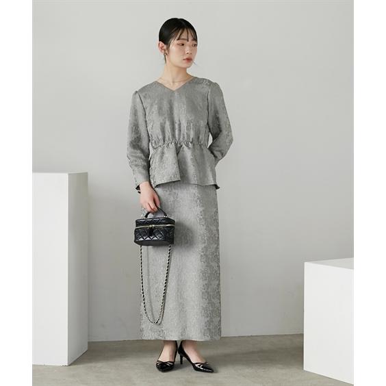 ニッセン オケージョン ドレス フォーマル レディース 入学式 卒業式 結婚式 パーティー Vネック ジャガード ペプラム ワンピース スカート nissen - 画像 (6)