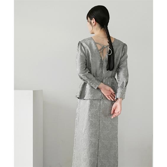 ニッセン オケージョン ドレス フォーマル レディース 入学式 卒業式 結婚式 パーティー Vネック ジャガード ペプラム ワンピース スカート nissen - 画像 (9)