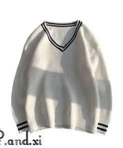 男女兼用 カップル Vネック ストレッチ ニットセーター メンズ 男性用 ニット セーター 長袖 トップス シンプル 無地 アウト インナー