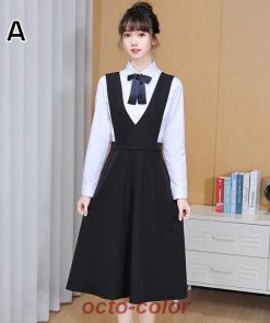 セットアップ ワンピーススーツPoint10倍!  結婚式 ワンピースセット セット ワンピーススーツ 袖あり ブラウス ワンピース ネイビー