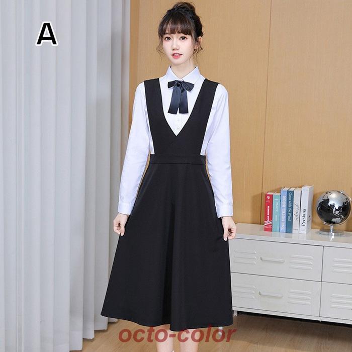 セットアップ ワンピーススーツPoint10倍! 結婚式 ワンピースセット セット ワンピーススーツ 袖あり ブラウス ワンピース ネイビー