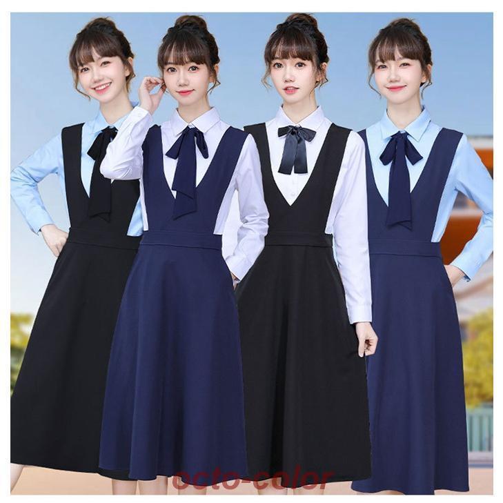 セットアップ ワンピーススーツPoint10倍! 結婚式 ワンピースセット セット ワンピーススーツ 袖あり ブラウス ワンピース ネイビー - 画像 (5)