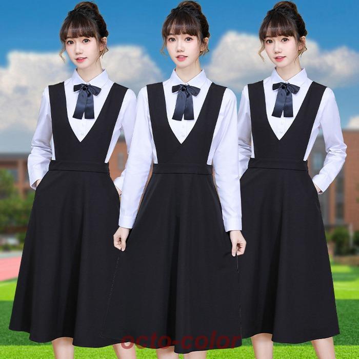 セットアップ ワンピーススーツPoint10倍! 結婚式 ワンピースセット セット ワンピーススーツ 袖あり ブラウス ワンピース ネイビー - 画像 (6)