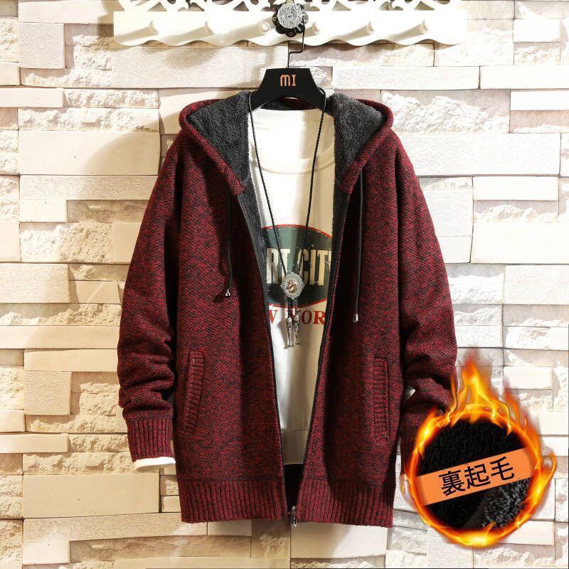 カーディガン 裏起毛 パーカー ニット メンズ 防寒 暖かい スウェット プルオーバーパーカー カジュアル コート 冬 新作 フード付き - 画像 (3)
