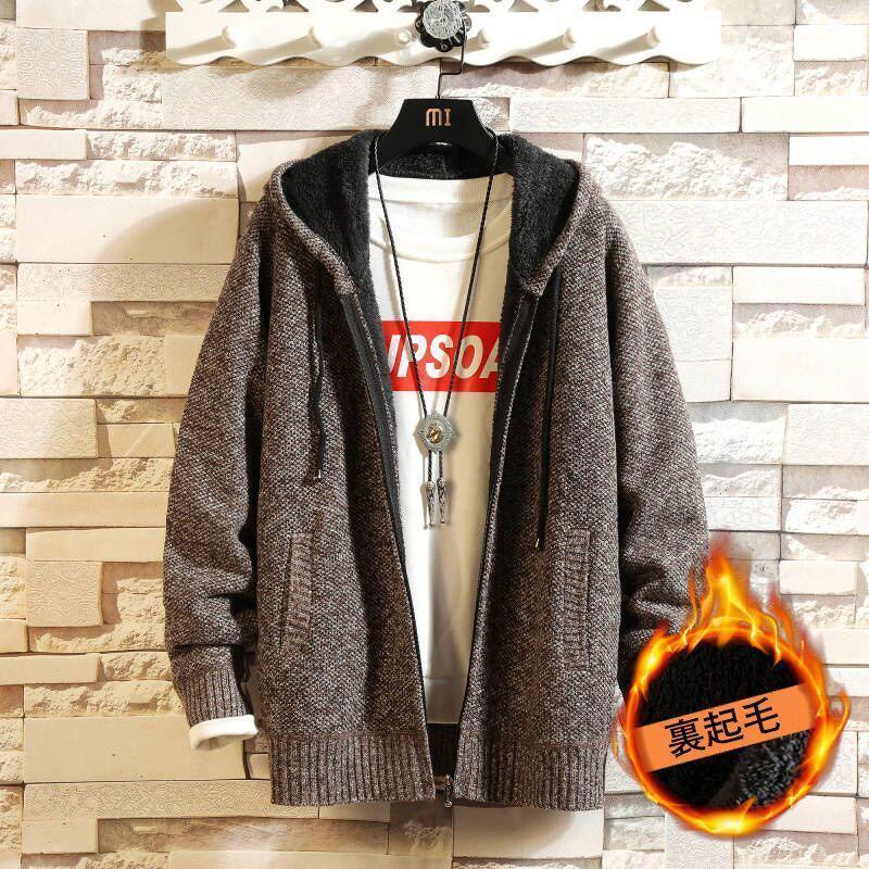 カーディガン 裏起毛 パーカー ニット メンズ 防寒 暖かい スウェット プルオーバーパーカー カジュアル コート 冬 新作 フード付き - 画像 (4)