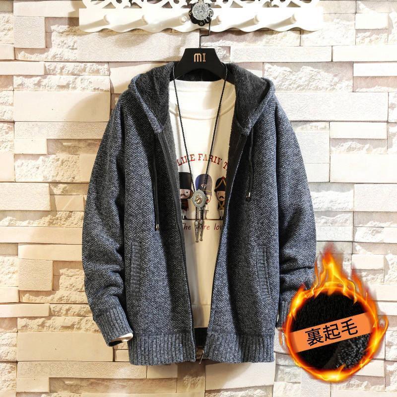 カーディガン 裏起毛 パーカー ニット メンズ 防寒 暖かい スウェット プルオーバーパーカー カジュアル コート 冬 新作 フード付き - 画像 (5)