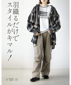 OTONA シャツ ラフに羽織ってこなれカジュアル チェック柄フーディアウター 薄手 長袖 パーカー 羽織り ライトアウター 秋冬春 ブラック 40代 50代 60代