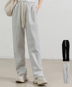 スウェット パンツ 紐 レディース ストレート ボトムス ウエストゴム ゆったり 無地 サイド 裾 ファスナー ルームウェア 春夏 秋冬