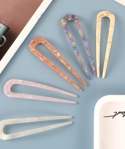 plusnao Uピン かんざし ヘアアクセサリー 髪飾り ヘアピン レディース ヘアアレンジ まとめ髪 マーブル模様 べっ甲柄 ヘアアクセント おしゃれ 可愛い