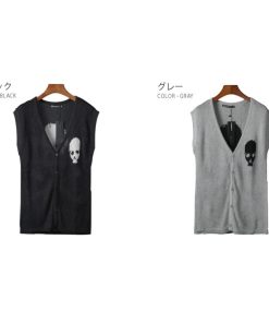 全品送料無料 【ポイント15倍UP】完売御免 スカル ニット ベスト メンズ トップス ドクロマーク 髑髏 どくろ コスプレ 2色 T166 M便 sc