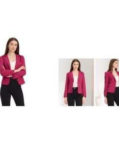 uxcell Allegra K ブレザー 花柄 長袖 前開き ピークトラペル ショート丈 オフィスカジュアル レディース ホットピンクソリッド XL