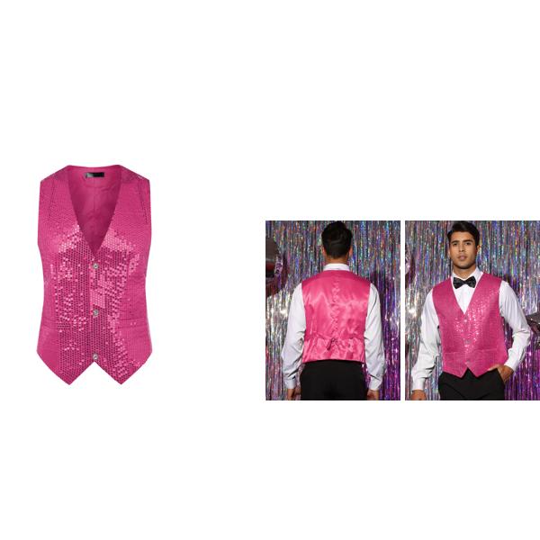 Lars Amadeus スパンコールベスト スーツ チョッキ 光沢のある Vネック パーティー ノースリーブ バーテンダー メンズ ローズレッド L