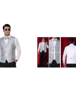 Lars Amadeus メンズクラブウェア用メタリックウエストコート 輝くフォーマルベスト 用 ノースリーブ グリッターベスト シルバー 2XL