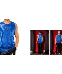 Lars Amadeus メンズ スリムフィット シャイニング ノースリーブ クラブ シースルー ベスト用 スパンコール タンク トップ ブルー L