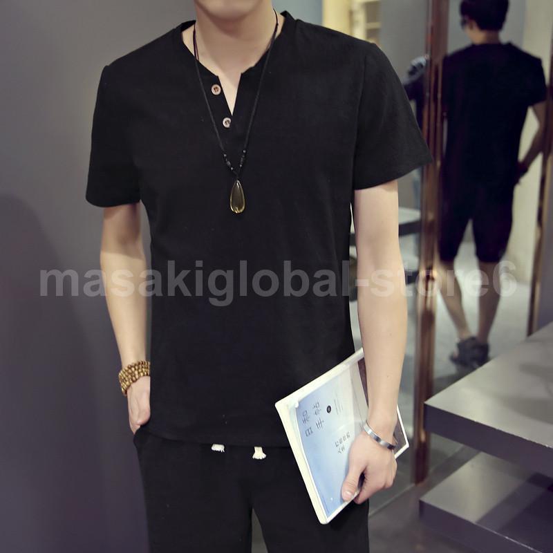 【値下げ】セットアップ 夏 上下セット メンズ カジュアル 父の日 部屋着 薄手 ゆったり リネン 通気性 接触冷感 普段着 通学 大人 無地 シンプル - 画像 (2)