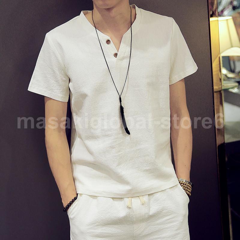 【値下げ】セットアップ 夏 上下セット メンズ カジュアル 父の日 部屋着 薄手 ゆったり リネン 通気性 接触冷感 普段着 通学 大人 無地 シンプル - 画像 (9)