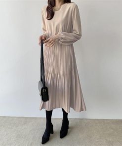 卒業式 母 服装 服ワンピース レディース プリーツワンピース 長袖 入学式 通勤 ロング丈 Aラインワンピース 着痩せ フォーマルワンピース