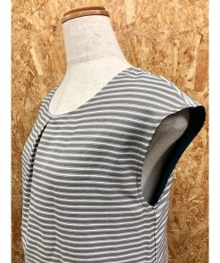 index インデックス 薄手 プルオーバーUネックシャツ 裏地付き ノースリーブ ボーダー柄 M グレー×ホワイト×ターコイズ レディース