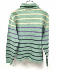 SIMPLE LIFE ニットポロ セーター ボーダー 長袖 日本製 毛×アクリル M メランジ 緑×ベージュ×紫×紺 緑 メンズ(レディース？)