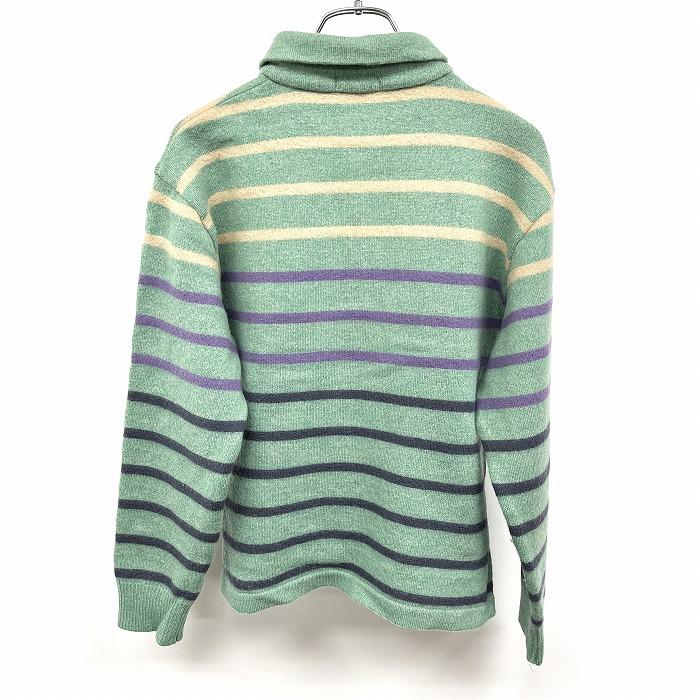 SIMPLE LIFE ニットポロ セーター ボーダー 長袖 日本製 毛×アクリル M メランジ 緑×ベージュ×紫×紺 緑 メンズ(レディース?)