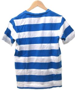 LACOSTE ラコステ 美品 ビックボーダー Tシャツ カットソー 半袖 鹿の子 青 ブルー 白 ホワイト S