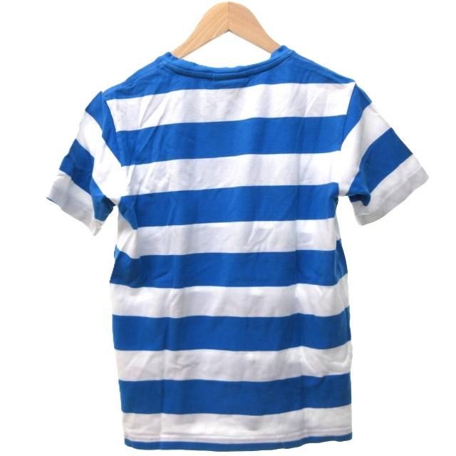LACOSTE ラコステ 美品 ビックボーダー Tシャツ カットソー 半袖 鹿の子 青 ブルー 白 ホワイト S