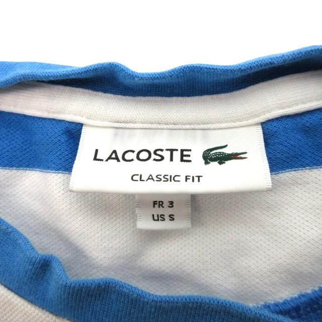 LACOSTE ラコステ 美品 ビックボーダー Tシャツ カットソー 半袖 鹿の子 青 ブルー 白 ホワイト S - 画像 (2)
