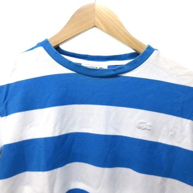LACOSTE ラコステ 美品 ビックボーダー Tシャツ カットソー 半袖 鹿の子 青 ブルー 白 ホワイト S - 画像 (3)