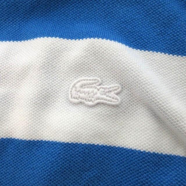 LACOSTE ラコステ 美品 ビックボーダー Tシャツ カットソー 半袖 鹿の子 青 ブルー 白 ホワイト S - 画像 (5)
