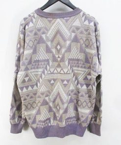 ジャックニコラウス Jack Nicklaus 長袖 ニット セーター L 紫 パープル系 幾何学模様 総柄 メンズ