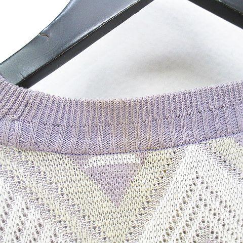 ジャックニコラウス Jack Nicklaus 長袖 ニット セーター L 紫 パープル系 幾何学模様 総柄 メンズ - 画像 (6)