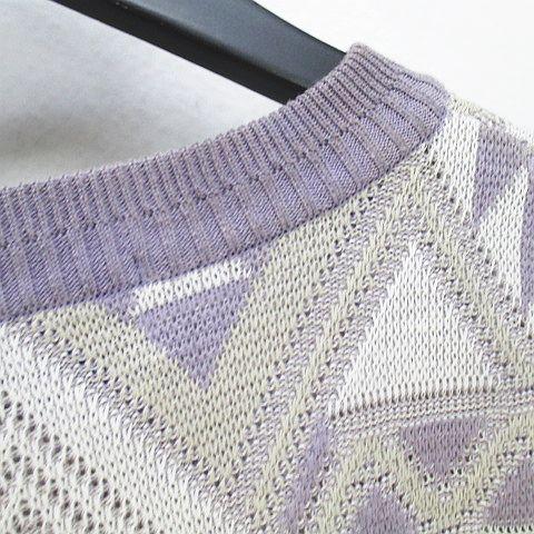 ジャックニコラウス Jack Nicklaus 長袖 ニット セーター L 紫 パープル系 幾何学模様 総柄 メンズ - 画像 (7)