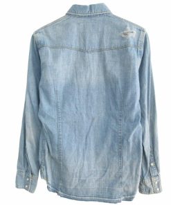 NANO universe ナノユニバース nano デニムシャツ ダメージ加工 USED加工 ミリタリー インディゴブルー Sサイズ NUC61SH0170TA IBO62