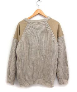 モノマート MN.L 素材切替 ニット セーター 長袖 丸首 アクリル 無地 F ベージュ /FT12 レディース