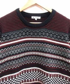 GLOBAL WORK グローバルワーク ニット カットソー 総柄 長袖 L 赤 レッド 紺 ネイビー /YK メンズ