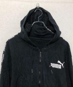 PUMA プリント スウェット パーカー プーマ XL~ ブラック フルジップ 古着卸 アメリカ仕入 a605-7570