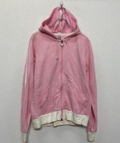 NIKE ロゴ スウェット パーカー レディース L ピンク フルジップ バックプリント ナイキ 古着卸 アメリカ仕入 a608-5226