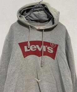 Levi's ロゴスウェット パーカー S グレー リーバイス 裏パイル ビッグロゴ 古着卸 アメリカ仕入 a609-5942