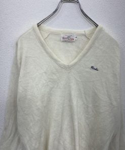 Desert V Palm ニットセーター S ホワイト Vネックセーター ワンポイントロゴ トップス 長袖 古着卸 アメリカ仕入 t2202-4384