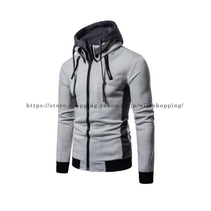 スウェットジャージ ジャケット メンズ 秋新作 スウェット パーカー トレーナー フード付き 偽二枚 スウェットジャケット アウター スポーツ ジャージ - 画像 (4)