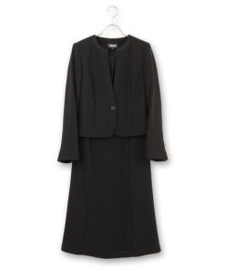 AOYAMA 【洋服の青山】ブラックフォーマルスーツ ワンピース 喪服 レディース 春夏秋冬 黒無地 大きいサイズ 2点セット アンサンブル ジャケット 冠婚葬祭 セレモニー