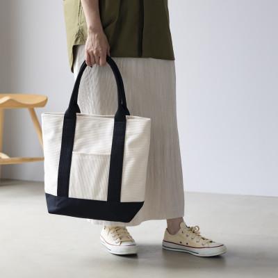 ふるさと納税 豊川市 三河木綿刺子織バッグ sasicco OBIトート (黒) - 画像 (3)