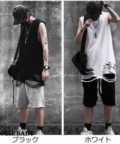 タンク メンズ 無地 ロング丈 丸首 ノースリーブ ス カジュアル ダメージ加工 インナー ゆったり 夏服 きれいめ オシャレ