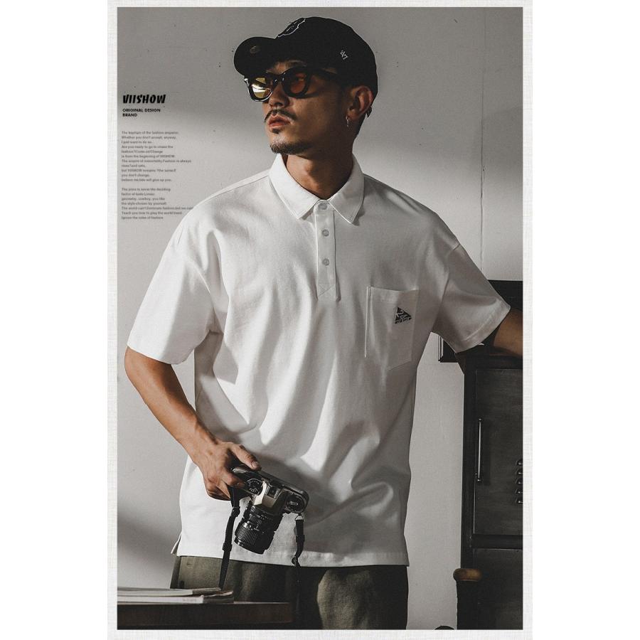 ホームアイホーム ポロシャツ メンズ 半袖 プルオーバーシャツ ワンポイント ポケット付き ビッグシルエット ストリート リゾート - 画像 (4)