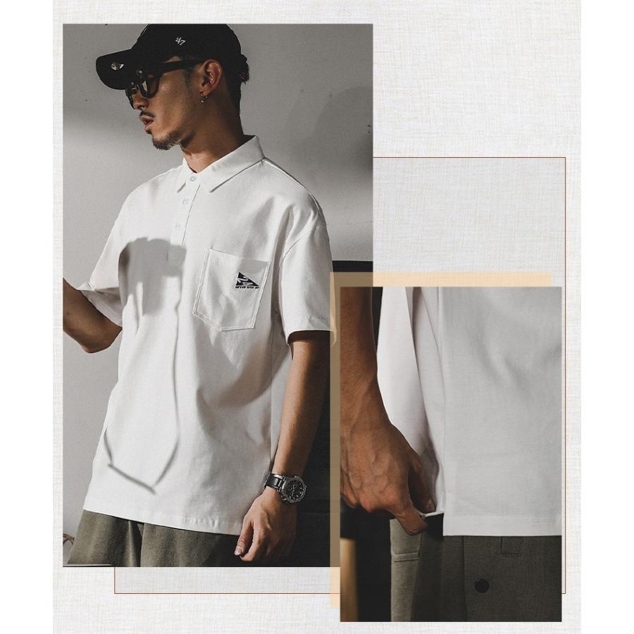 ホームアイホーム ポロシャツ メンズ 半袖 プルオーバーシャツ ワンポイント ポケット付き ビッグシルエット ストリート リゾート - 画像 (7)