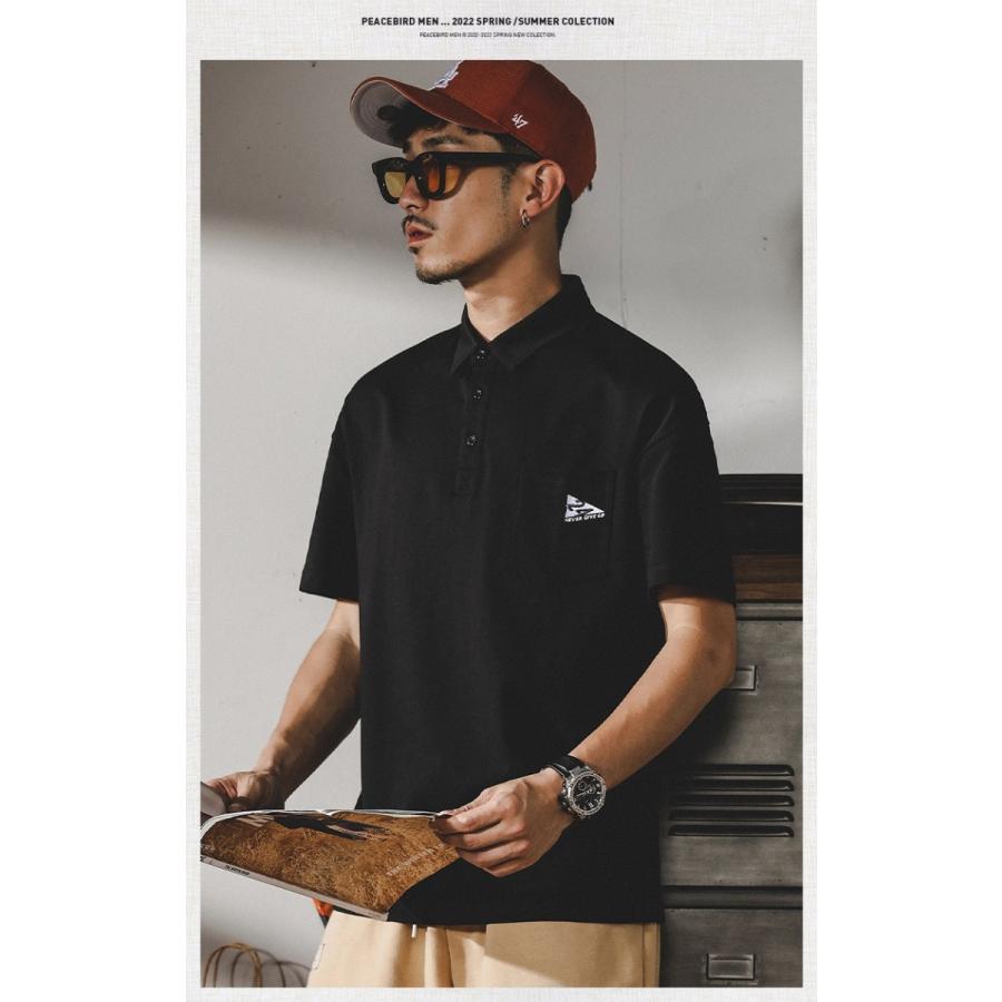 ホームアイホーム ポロシャツ メンズ 半袖 プルオーバーシャツ ワンポイント ポケット付き ビッグシルエット ストリート リゾート - 画像 (9)