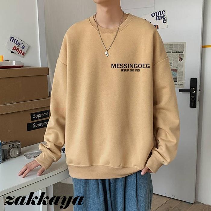 トレーナー メンズ 裏起毛 長袖 クルーネック 文字ロゴ ビッグシルエット パーカー フードなし プルオーバー ゆったり トップス