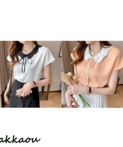 ブラウス レディース 40代 春夏新作 オシャレブラウス 白シフォンブラウス OL ゆったりシャツ 半袖トップス 30代 韓国風 50代 通勤 フレンチスリーブブラウス