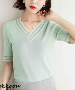 Tシャツ レディース 40代 春夏新作 オシャレ半袖トップス 白ニットソー カジュアル韓国風 通勤 UVカット薄手ニッソー 白Ｖネック 大人 ゆったり